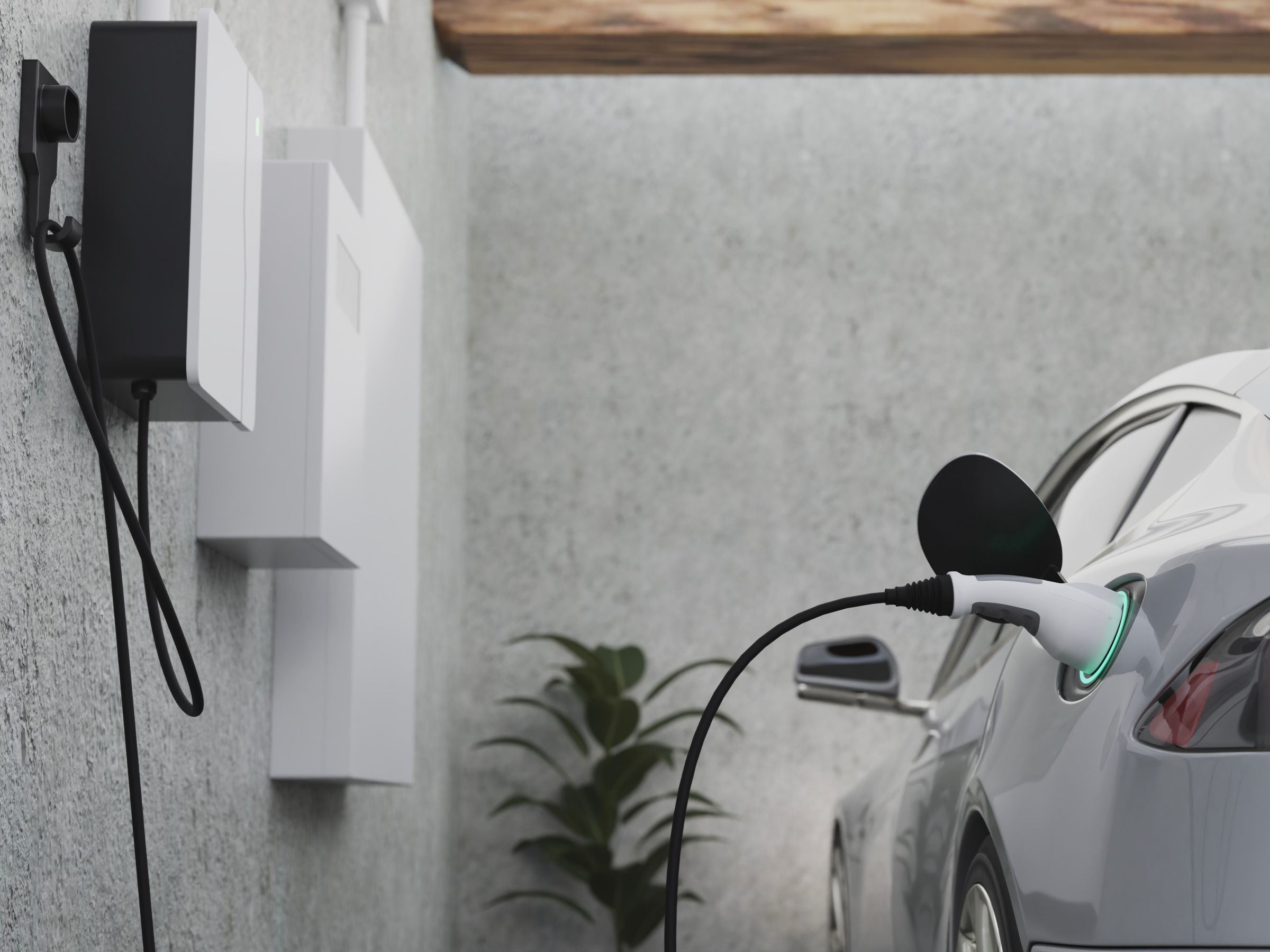 Electric vehicle charger installed in a home garage